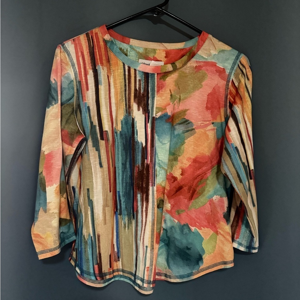 Alfred Dunner Three-Quarter Sleeve Blouse – Floral Geometric Triple Knot Top